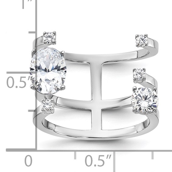 Sterling Silver Rhodium-plated CZ Adjustable Ring