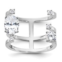 Sterling Silver Rhodium-plated CZ Adjustable Ring view 1