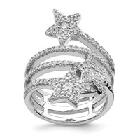Sterling Silver Rhodium-plated CZ Star Ring view 1