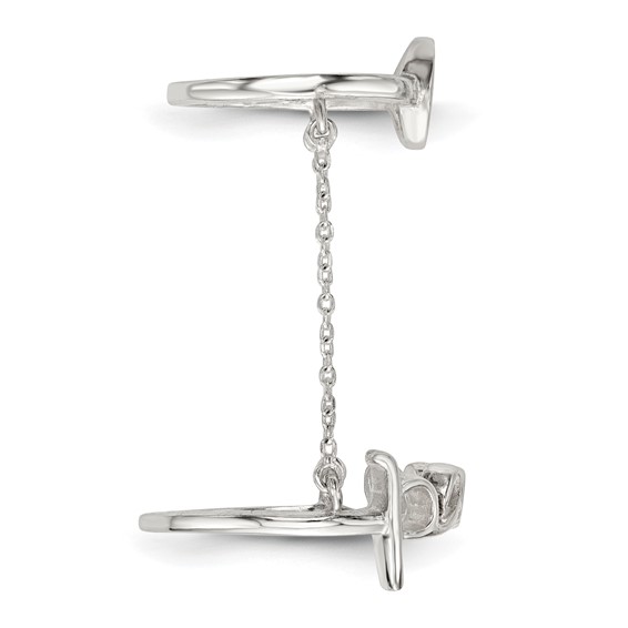 Sterling Silver Polished Chain & Peace Double Ring