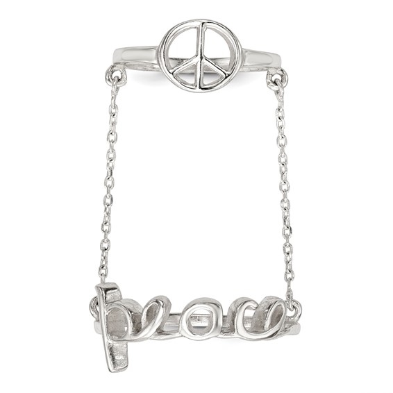 Sterling Silver Polished Chain & Peace Double Ring
