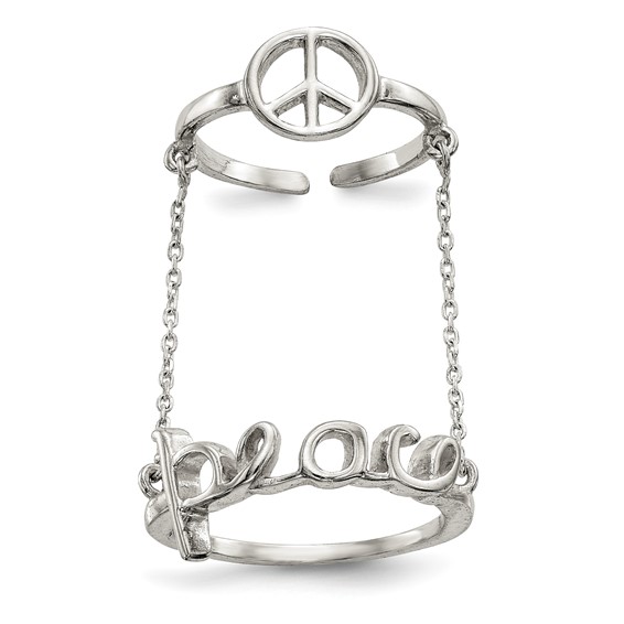 Sterling Silver Polished Chain & Peace Double Ring