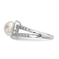 Sterling Silver Rhodium-plated 7-8mm White Button Freshwater Cultured Pearl and CZ Ring view 3