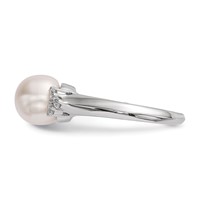 Sterling Silver Rhodium-plated 8-9mm White Button Freshwater Cultured Pearl and CZ Ring view 3