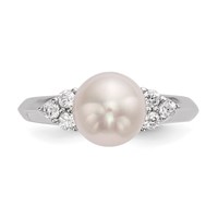 Sterling Silver Rhodium-plated 8-9mm White Button Freshwater Cultured Pearl and CZ Ring view 4
