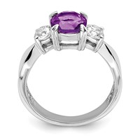 Sterling Silver Rhodium-plated Amethyst and CZ Ring view 2