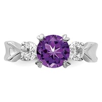 Sterling Silver Rhodium-plated Amethyst and CZ Ring view 5