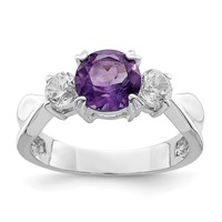 Sterling Silver Rhodium-plated Amethyst and CZ Ring view 1