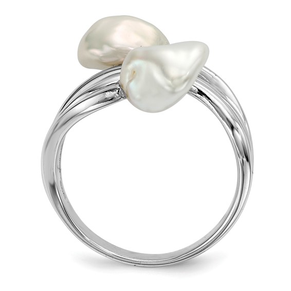 Sterling Silver Rhodium-plated 7-8mm White Baroque Freshwater Cultured Pearl Ring