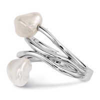 Sterling Silver Rhodium-plated 7-8mm White Baroque Freshwater Cultured Pearl Ring view 3
