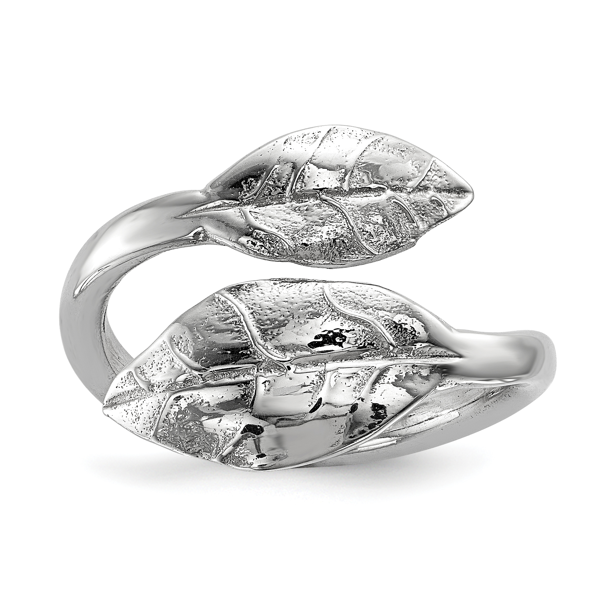 Sterling Silver Rhodium-plated Leaf Ring (QR6561-6)