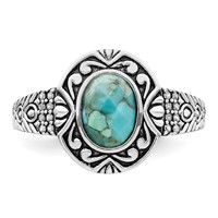Sterling Silver Rhodium-plated Oxidized Faceted Recon. Turquoise Ring view 4