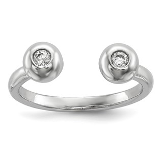 Sterling Silver Rhodium-plated Polished CZ Adjustable Cuff Ring