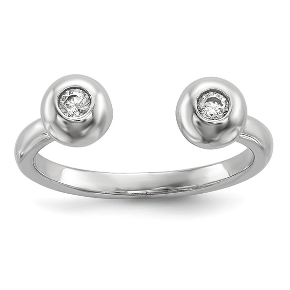 Sterling Silver Rhodium-plated Polished CZ Adjustable Cuff Ring