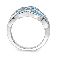 Sterling Silver Rhodium-plated Lab Created Blue Opal Inlay Celtic Knot Ring view 2