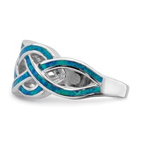 Sterling Silver Rhodium-plated Lab Created Blue Opal Inlay Celtic Knot Ring view 3