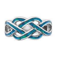 Sterling Silver Rhodium-plated Lab Created Blue Opal Inlay Celtic Knot Ring view 4