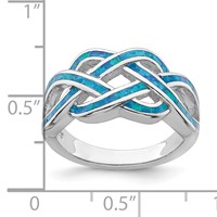 Sterling Silver Rhodium-plated Lab Created Blue Opal Inlay Celtic Knot Ring view 5
