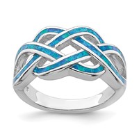 Sterling Silver Rhodium-plated Lab Created Blue Opal Inlay Celtic Knot Ring view 1