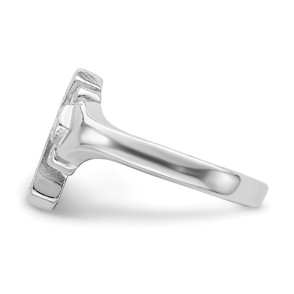 Sterling Silver Rhodium-plated Blue Inlay Created Opal Cross Ring (QR6572-8)