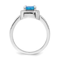 Sterling Silver Rhodium-plated Square Blue Created Opal CZ Ring view 2