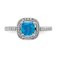 Sterling Silver Rhodium-plated Square Blue Created Opal CZ Ring view 4