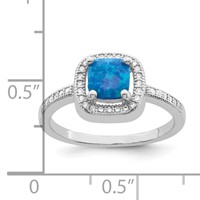 Sterling Silver Rhodium-plated Square Blue Created Opal CZ Ring view 5