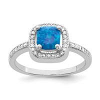 Sterling Silver Rhodium-plated Square Blue Created Opal CZ Ring view 1