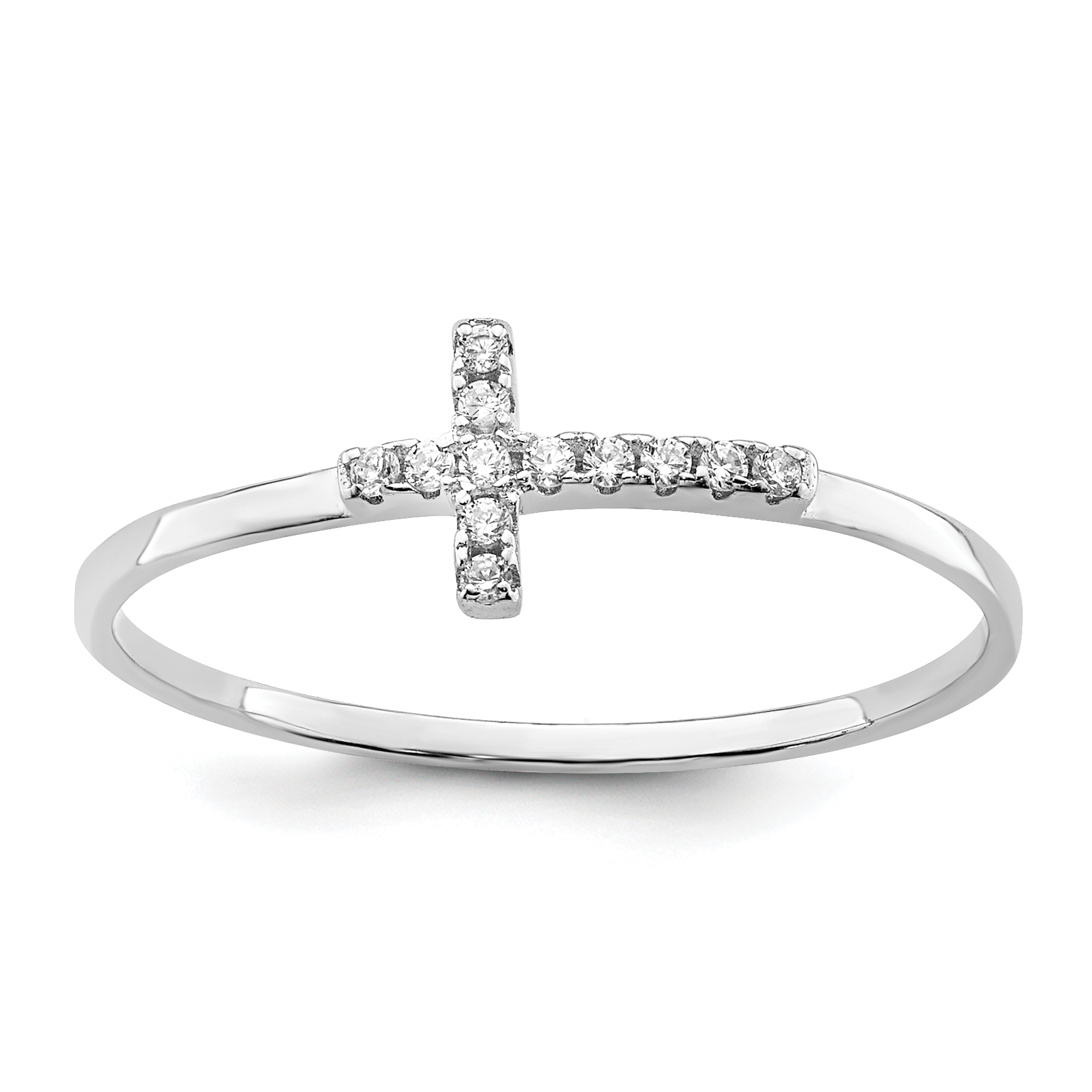 Sterling Silver Rhodium-plated CZ Side Cross Polished Ring (QR6581-8)