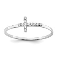 Sterling Silver Rhodium-plated CZ Side Cross Polished Ring view 1