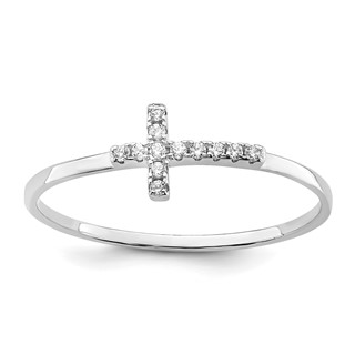 Sterling Silver Rhodium-plated CZ Side Cross Polished Ring