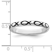 Sterling Silver Rhodium-plated Polished Antiqued Ichthus Ring view 5