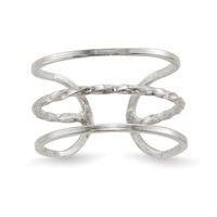 Sterling Silver Polished Twisted Bar Center Adjustable Cuff Ring view 1