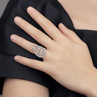 Sterling Silver Rhodium-plated Polished & Textured Circles Ring view 5