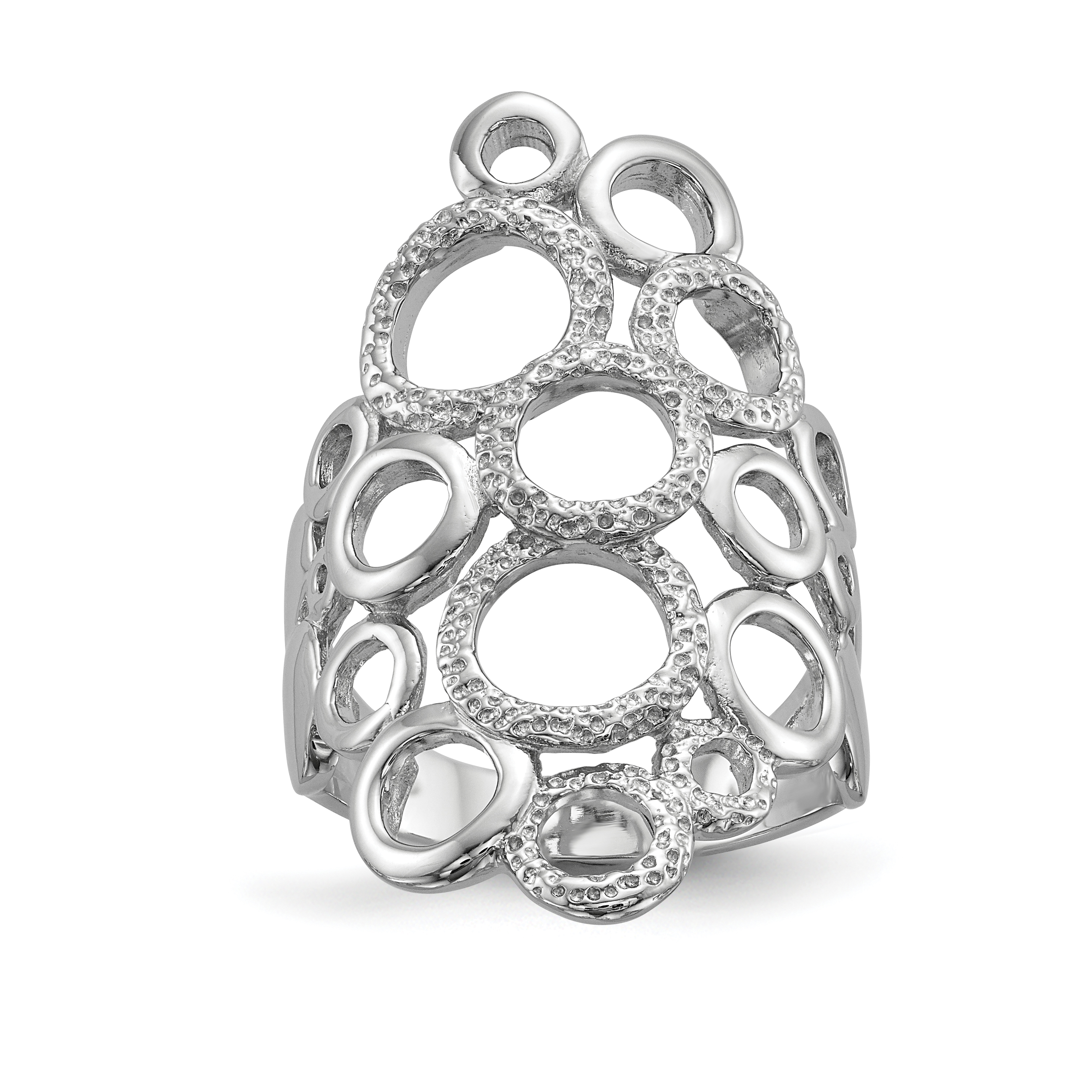 Sterling Silver Rhodium-plated Polished & Textured Circles Ring (QR6589-7)