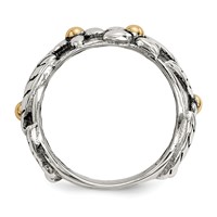Sterling Silver Band with 14K Antiqued Leaves & Flowers view 2