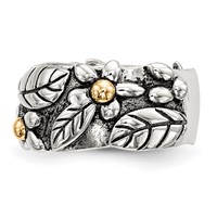 Sterling Silver Band with 14K Antiqued Leaves & Flowers view 3