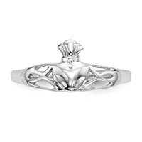 Sterling Silver Rhodium-plated Polished Claddagh Ring view 4