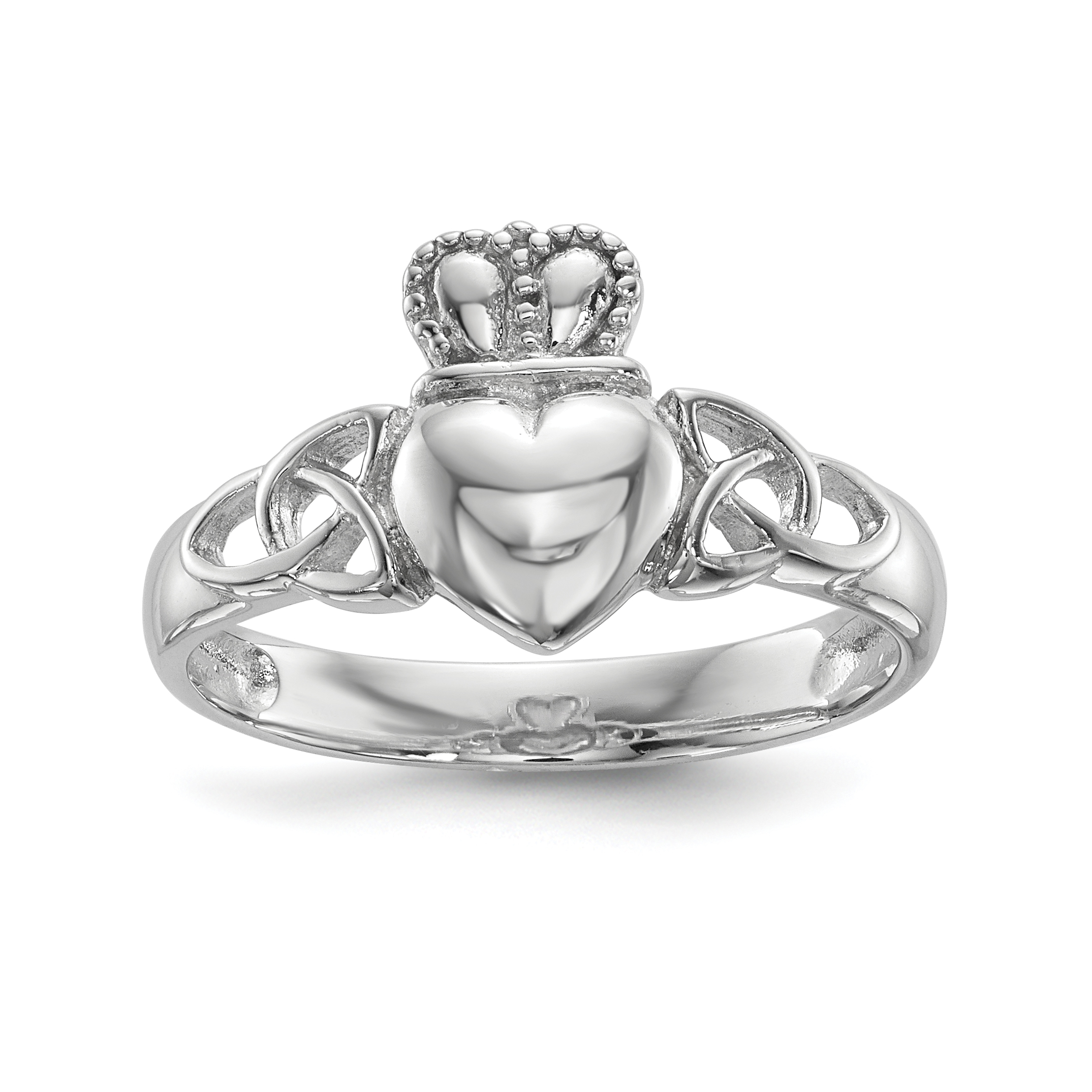 Sterling Silver Rhodium-plated Polished Claddagh Ring (QR6601-6)