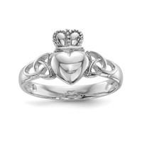 Sterling Silver Rhodium-plated Polished Claddagh Ring view 1