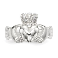 Sterling Silver Polished CZ Claddagh Ring view 4