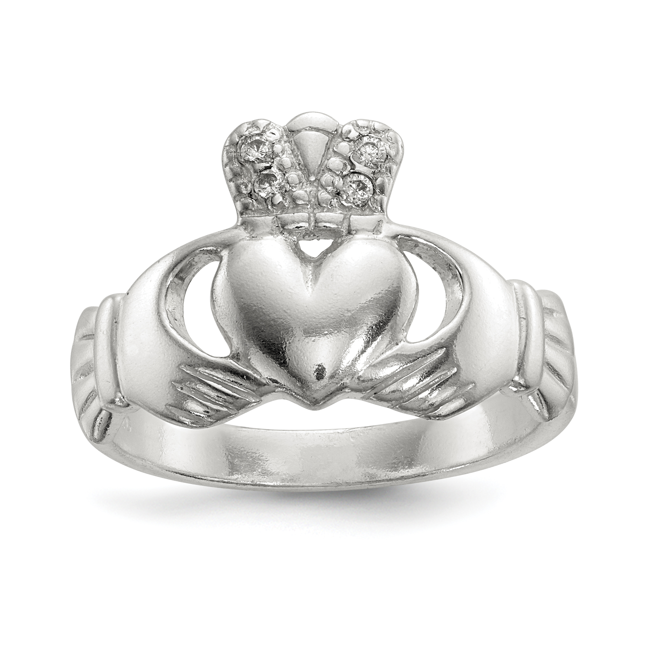 Sterling Silver Polished CZ Claddagh Ring (QR6602-6)