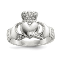 Sterling Silver Polished CZ Claddagh Ring view 1