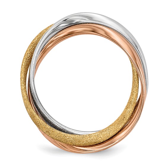 Sterling Silver Rhodium Gold & Rose Gold-tone Intertwined Ring