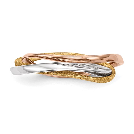 Sterling Silver Rhodium Gold & Rose Gold-tone Intertwined Ring
