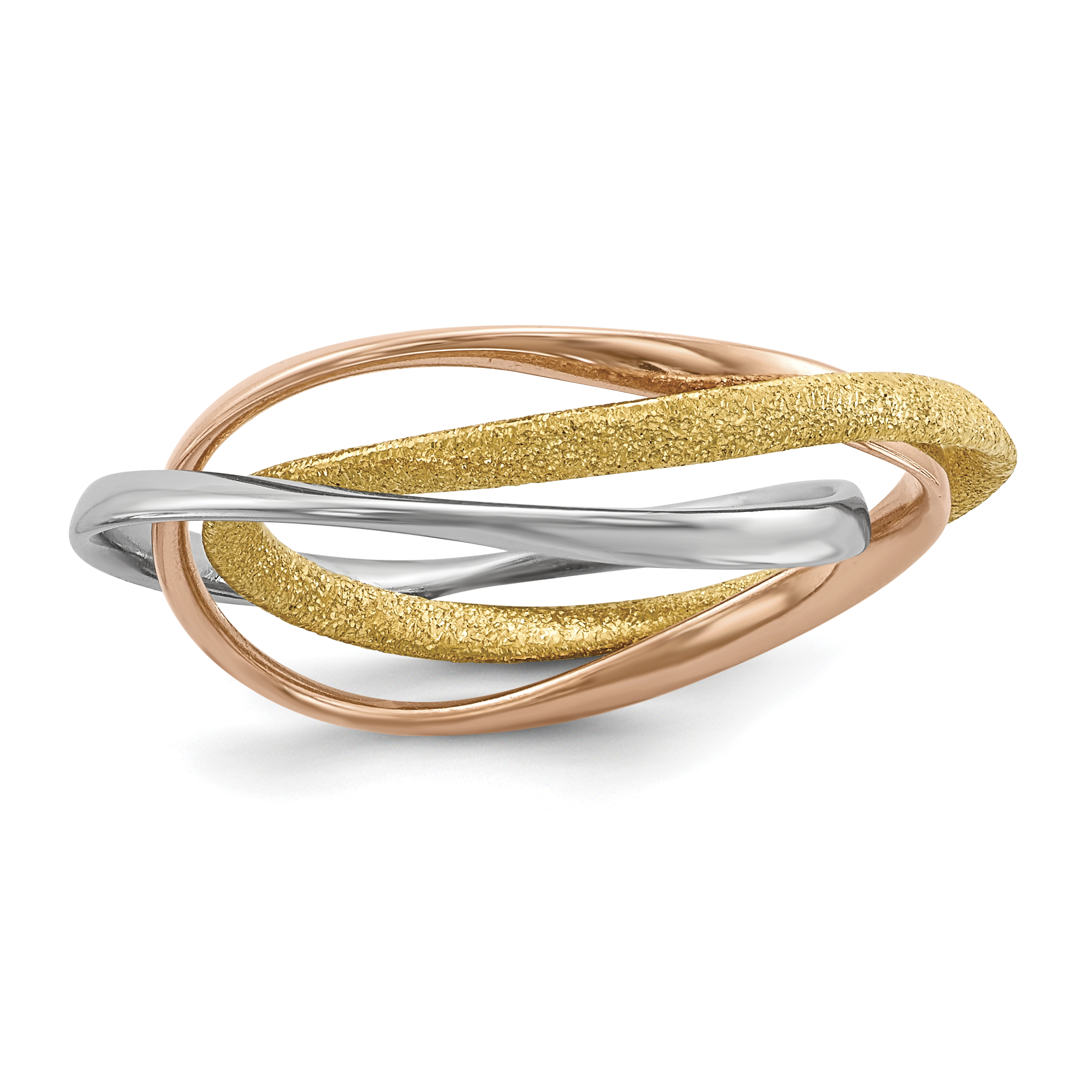 Sterling Silver Rhodium Gold & Rose Gold-plated Intertwined Ring (QR6606-6)