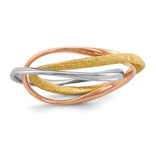 Sterling Silver Rhodium Gold & Rose Gold-tone Intertwined Ring