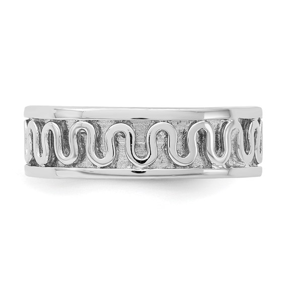 Sterling Silver Rhodium-plated Polished Fancy Ribbon Band