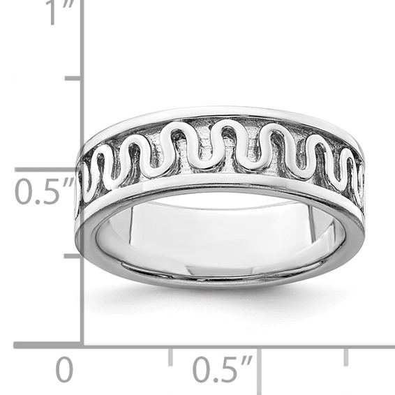 Sterling Silver Rhodium-plated Polished Fancy Ribbon Band