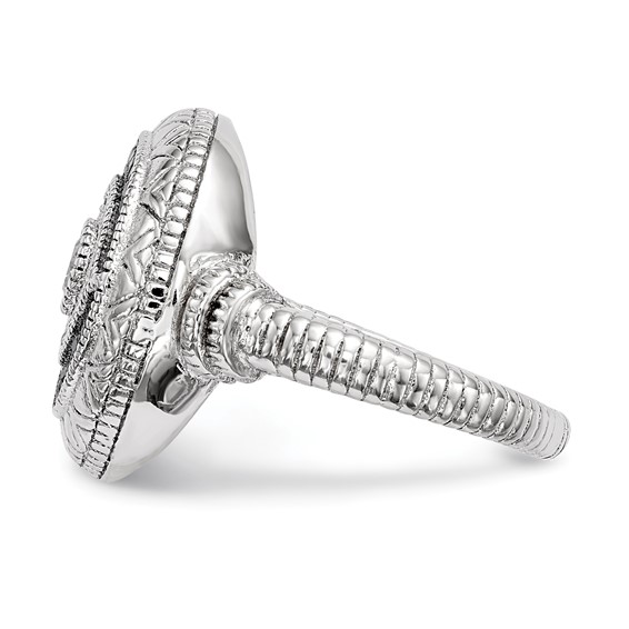 Sterling Silver Rhodium-plated Black and White CZ Evil Eye Ring